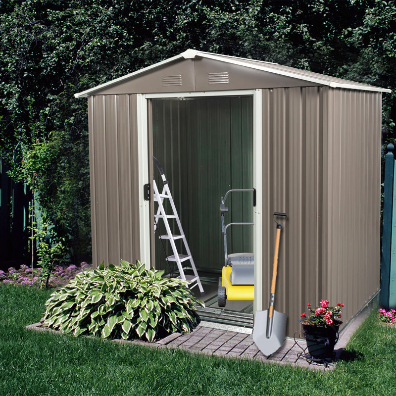 6Ft X 5Ft Outdoor Metal Storage Shed Gray, 72.44" H x 72.44" W x 46.85" D