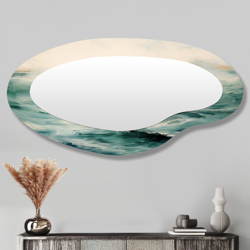 Miroir mural décoratif asymétrique nautique bleu Coastal Waves Wildness