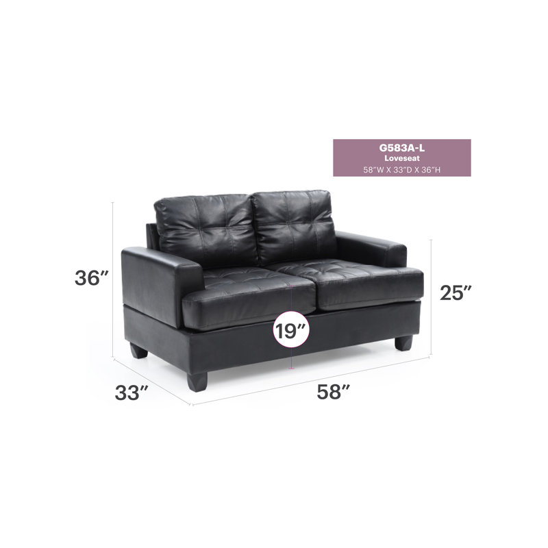 Stylish Transitional Black Loveseat For Two, Black