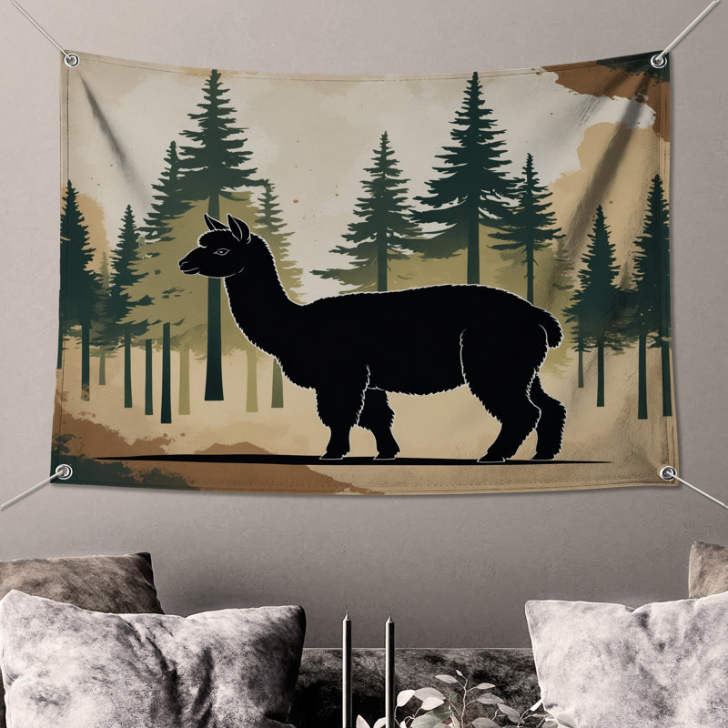 Tapisserie murale noire en alpaga Silhouette, H 50 po x l 60 po avec 4 œillets