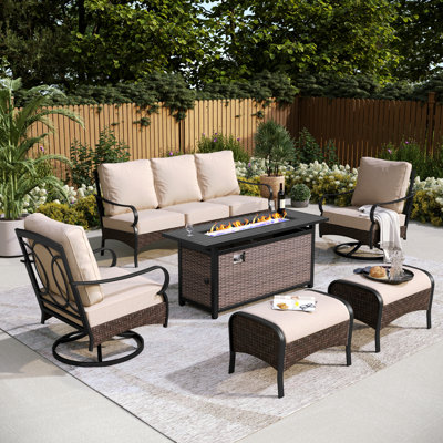 Tapasi 5-7 Person Patio Conversation Set with Swiveling Lounge Chairs