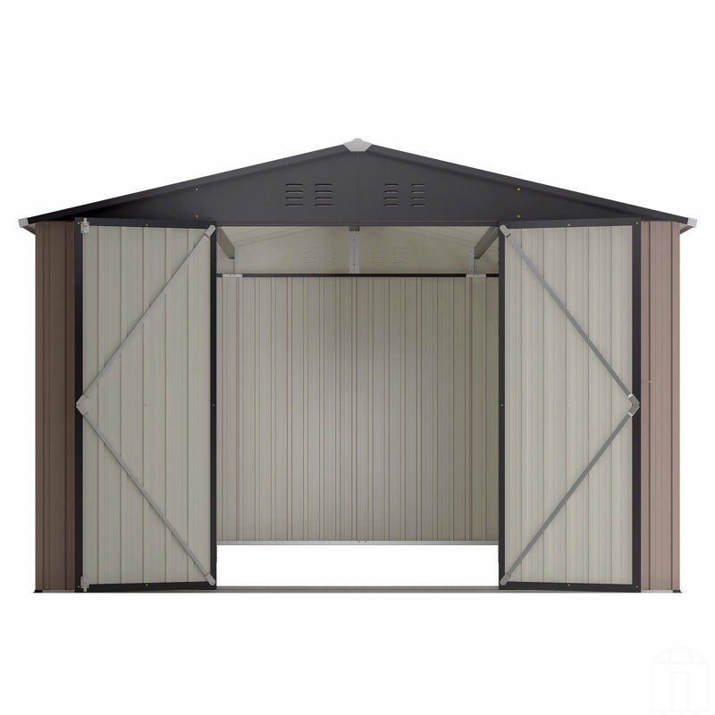 Remise de rangement en métal 10 pi x 10 pi pour notre porte, remise de jardin en acier avec portes verrouillables, rangement utilitaire et outils