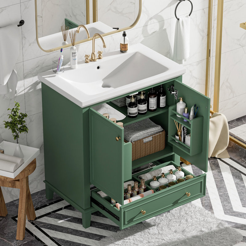 Meuble-lavabo multifonctionnel avec portes et tiroir 30 po, Vert foncé
