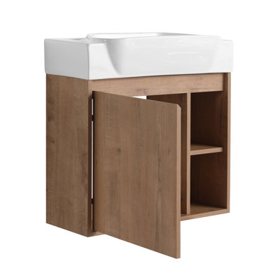 Meuble-lavabo mural 24 po avec lavabo en céramique blanche et porte à fermeture en douceur, emballage KD