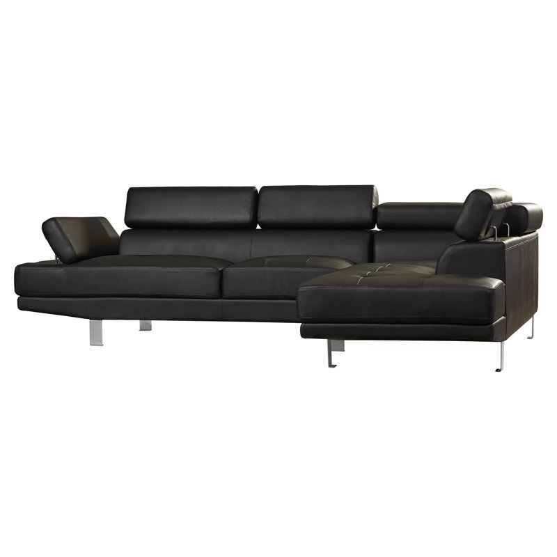Faux Leather L-Shaped Sectional Right Hand Facing, Black Faux Leather