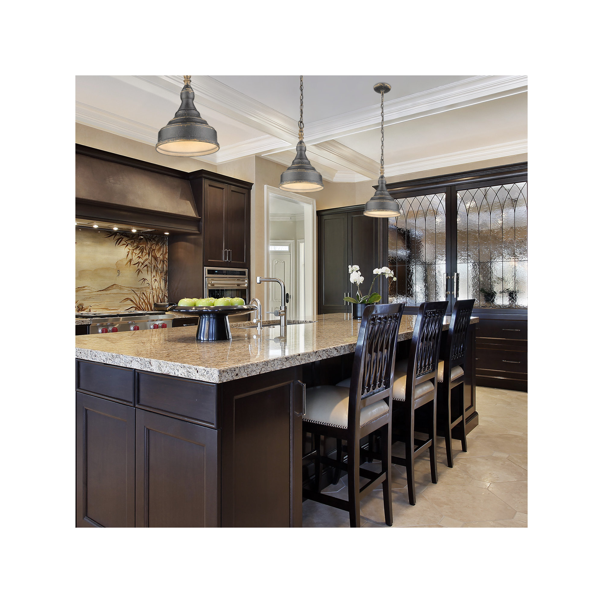 Claudette Single Light Steel Dimmable Pendant, Antique Black Iron