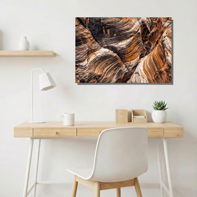 Layered Striated Sandstone Rock in Earth Tones Canyon Canvas Wall Art
