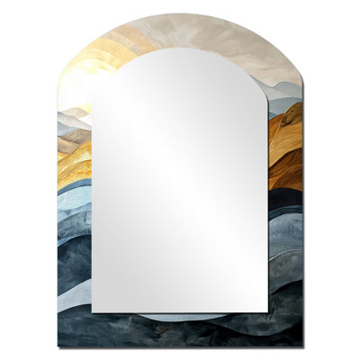 Paysage de montagnes jaunes gris audacieux au coucher du soleil I - Miroir mural jaune moderne