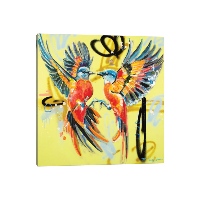 Birdy Kiss by Vincent Richeux - Floater Frame Gallery-Wrapped Canvas Giclée on Canvas, Wrapped Canvas