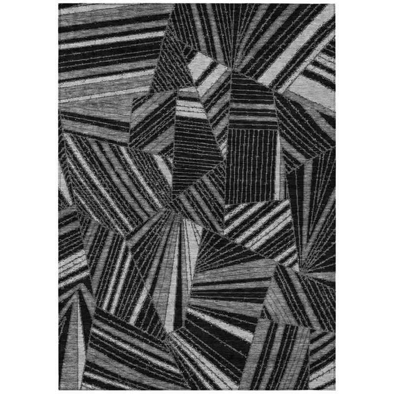 Tapis intérieur lavable à motif géométrique 3 pi x 5 pi gris