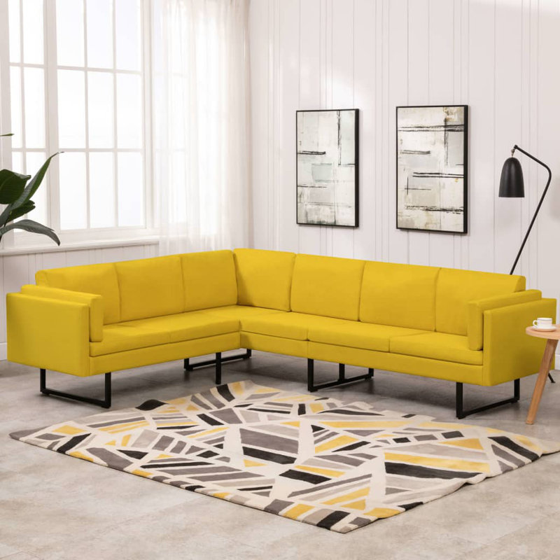 Corner Sofa L-shaped Fabric Steel Chaise Lounge Loveseat Multi Colors, Yellow