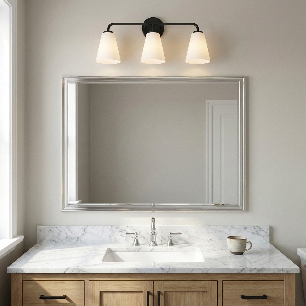 Hayden Dimmable Glass Cone Vanity Light, Midnight Black, 3, White