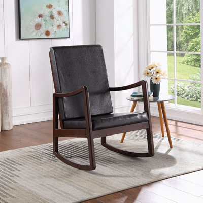 Chaise berçante en cuir synthétique brun foncé avec finition espresso pour plus de confort et de style