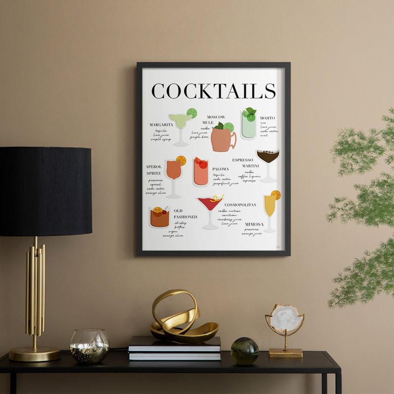 Impression de tableau de cocktail - bois massif, H 21 po x l 17 po, Noir, noir, noir, noir