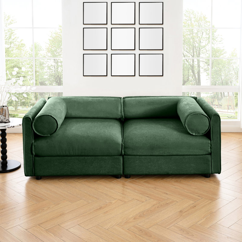 Chenille avec rangement, tissu et design moderne, 2 confortables, Chenille verte