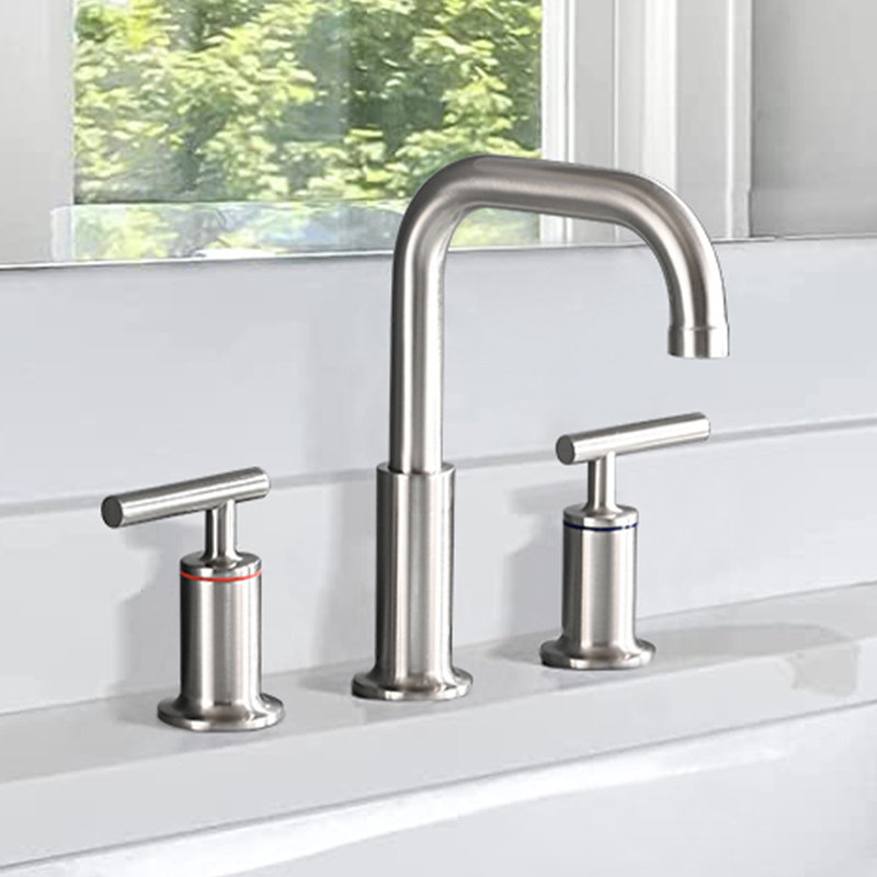 Robinet de lavabo de salle de bain à 3 trous à deux poignées, Nickel brossé