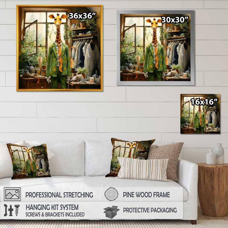 Mignonne girafe dans la salle de lavage 4 - Art mural, H 36 po x l 36 po x P 1,5 po