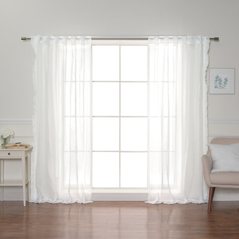 Paire de rideaux semi-transparents avec passe-tringle Kane, Blanc