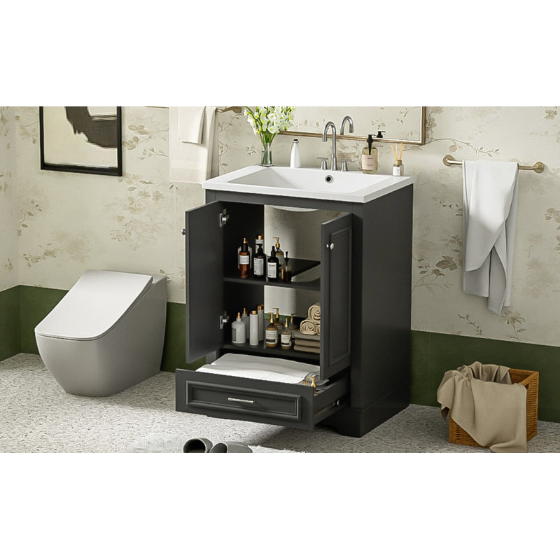 Ensemble de meuble-lavabo 24 po avec lavabo en céramique, Noir