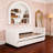 Twin Size Upholstered Daybed with Ergonomic Design Backrest and Trundle