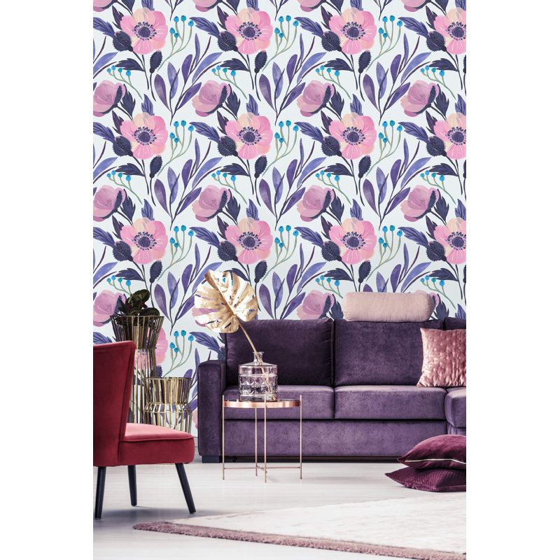 Rouleau de papier peint adhésif Atdhe, Multicolore / mauve, L 16,66 pi x l 25 po