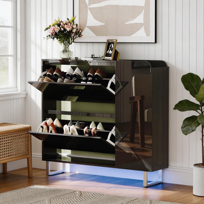 Rangement pour chaussures 41 po avec 2 portes à bascule lustrées 41 po avec lumière DEL inférieure