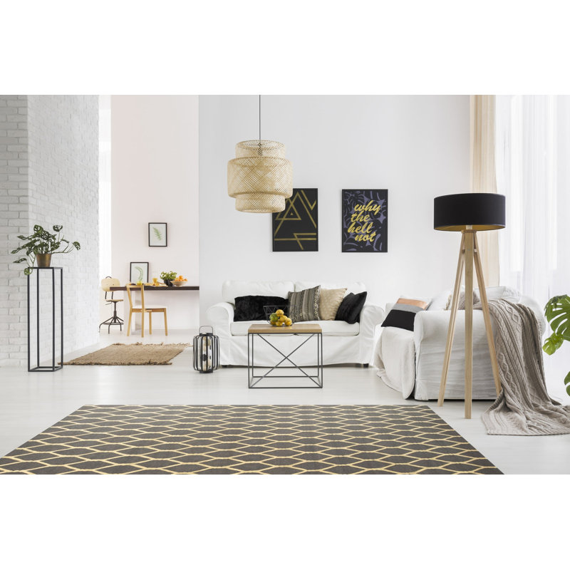 Hand Tufted Wool Geometric Area Rug, Gray, Rectangle 4' x 6'