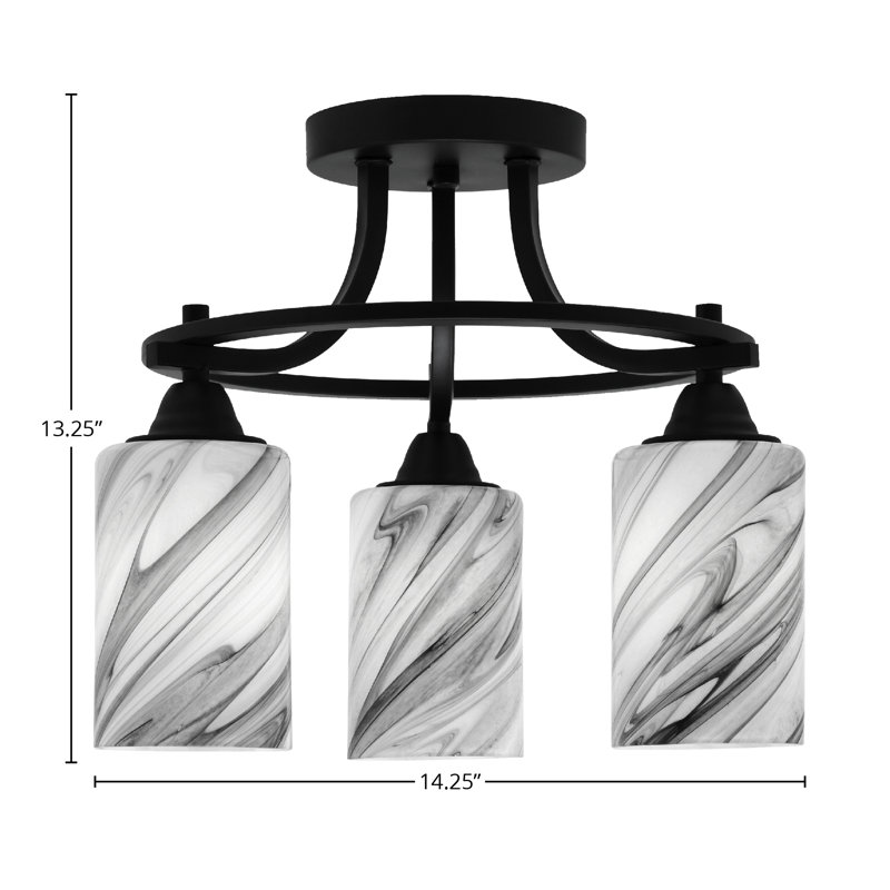 Paramount 3 Light Semi-Flush Shown In Matte Black Finish With 4" Onyx Swirl Glass