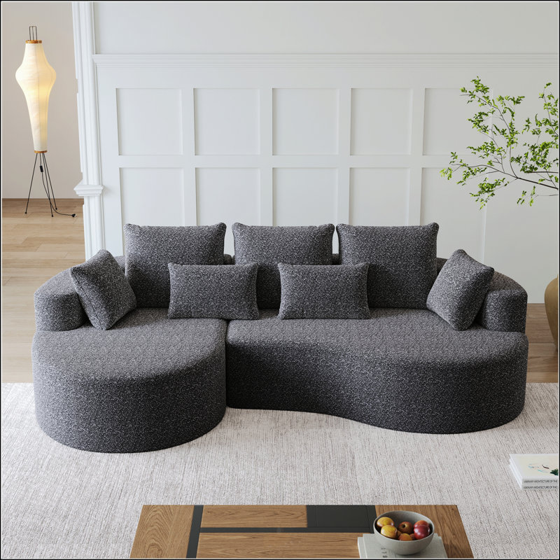 Modern Upholstered Oversized Sectional Sofa, Left Hand Facing, Gray Chenille