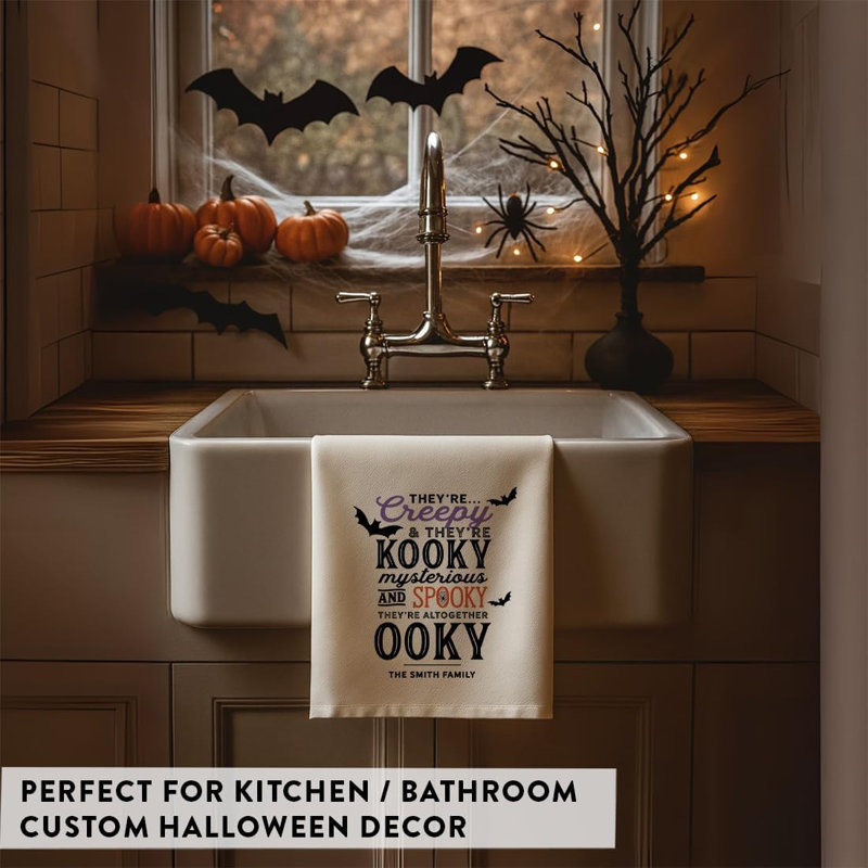 Custom Halloween Kitchen Towel, They’Re Creepy & They’Re Kooky Cotton Flour Sack Dish Cloth, Yes