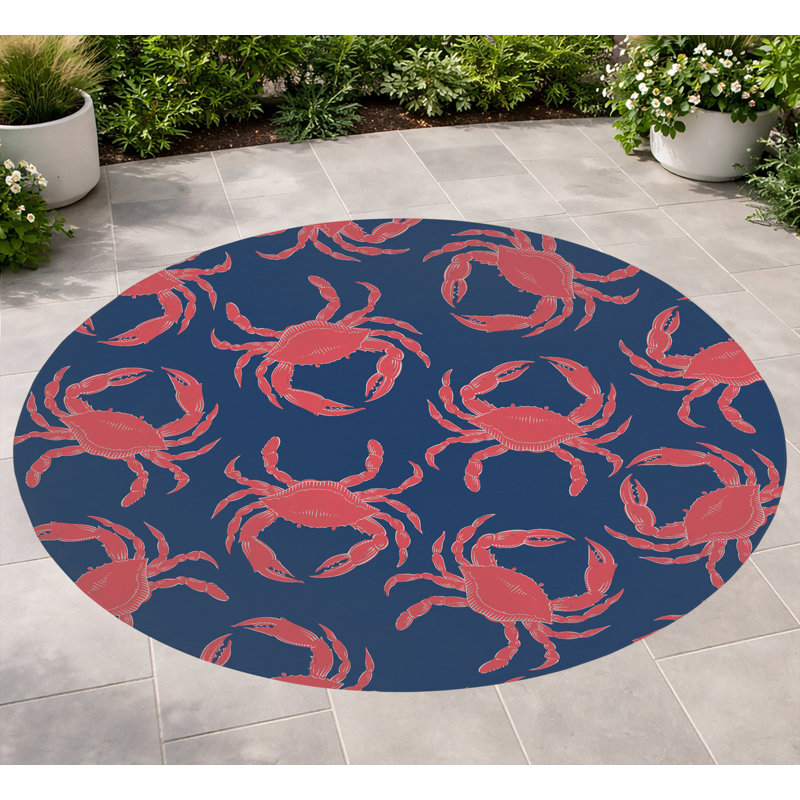 Tapis d'extérieur décoratif Crabby, Marine, Rond 5 pi