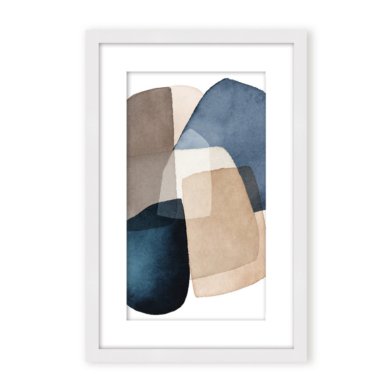 Abstract Blue Brown Blocks by  - Picture Frame Painting on Paper, 48" H x 32" W x 1.125" D, Framed Matted Print, Beige