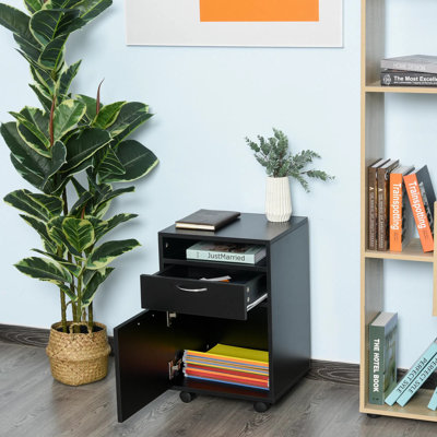 Armoire de rangement mobile avec tiroir, support d'imprimante noir avec roulettes et armoire, organisateur de bureau roulant sous le bureau