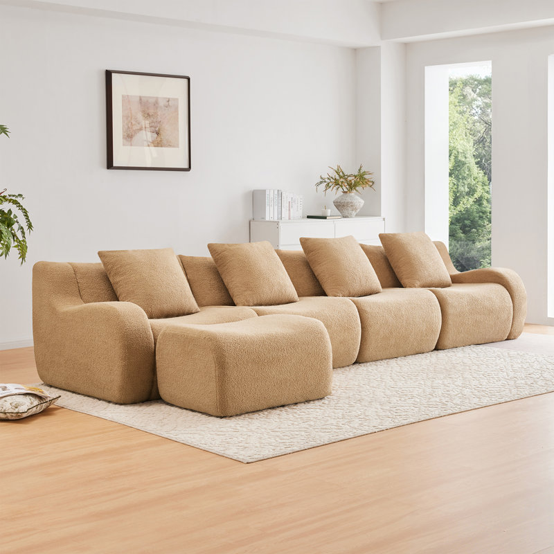 L-Shaped 4-Seat Boneless Sofa, 35.4" H x 148" W x 65.7" D, 4, Camel
