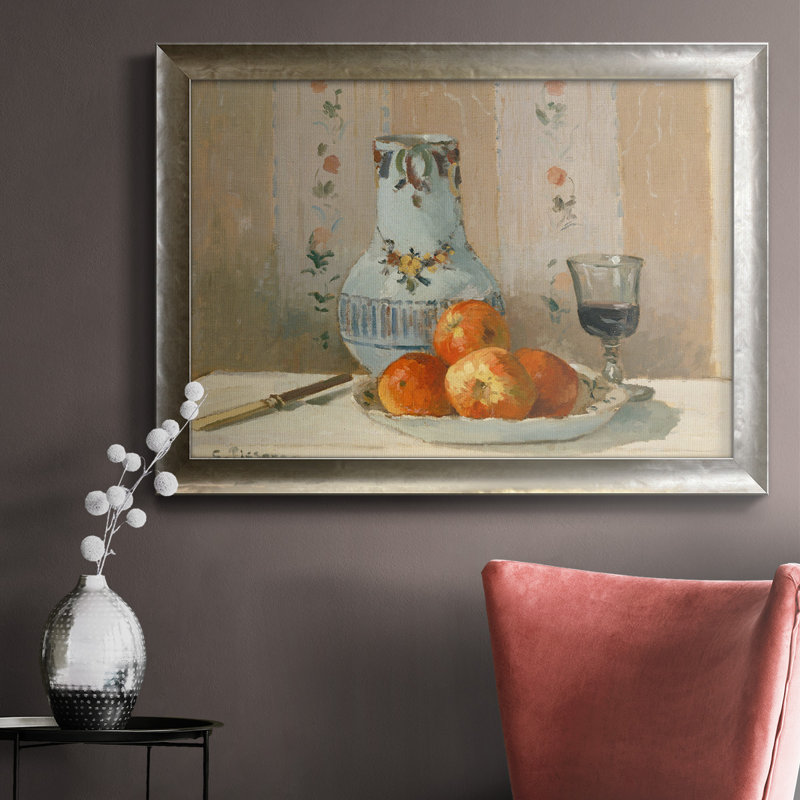 Nature morte avec pommes et pichet - Peinture sur toile encadrée, L 36 po x H 24 po