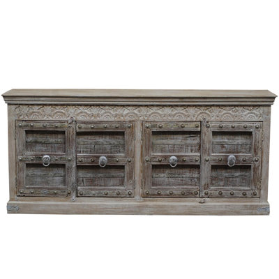 Ranch Style 4 Antique Door 88" Long Sideboard In Distressed Finish
