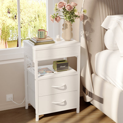 Modern Nightstand with Charging Station and Sliding Top