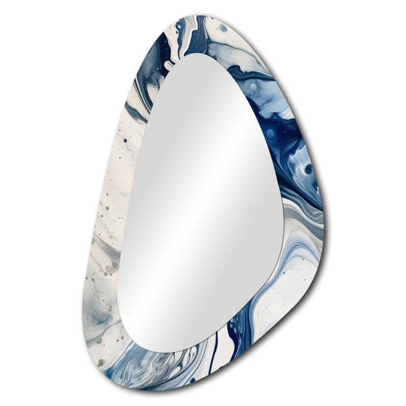 Bleu et gris Elixir éthéré IV - Art abstrait en métal - Miroir mural moderne et irrégulier