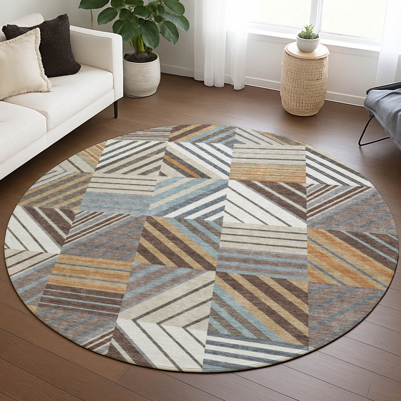 Machine Washable Indoor/Outdoor Lanphear ACN2399 Patchwork Rug, Round 8'