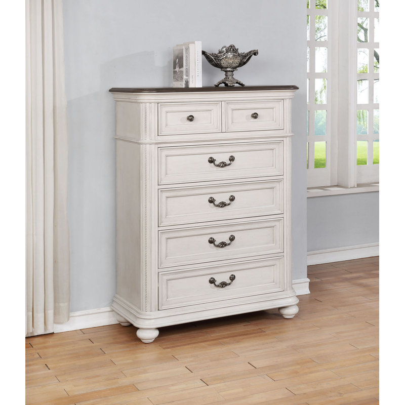 Amadahy 41'' W 5 - Drawer Dresser, White/Chocolate