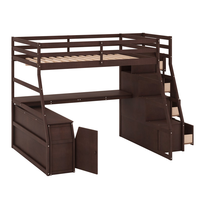 Jeffree Kids Loft Bed with Drawers, Espresso, Full