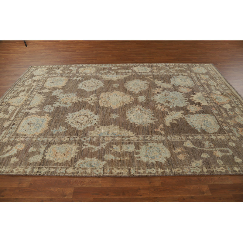 Tapis brun à motif floral Oushak 7 x 10