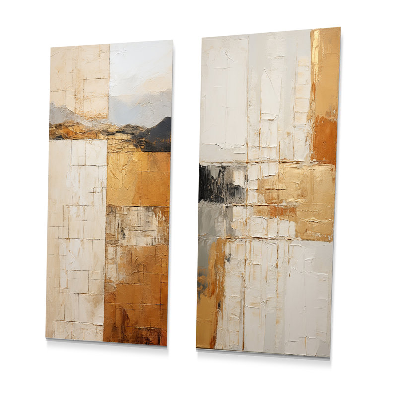 Ensemble de 2 décorations murales en métal beige et doré, H 32 po x l 32 po