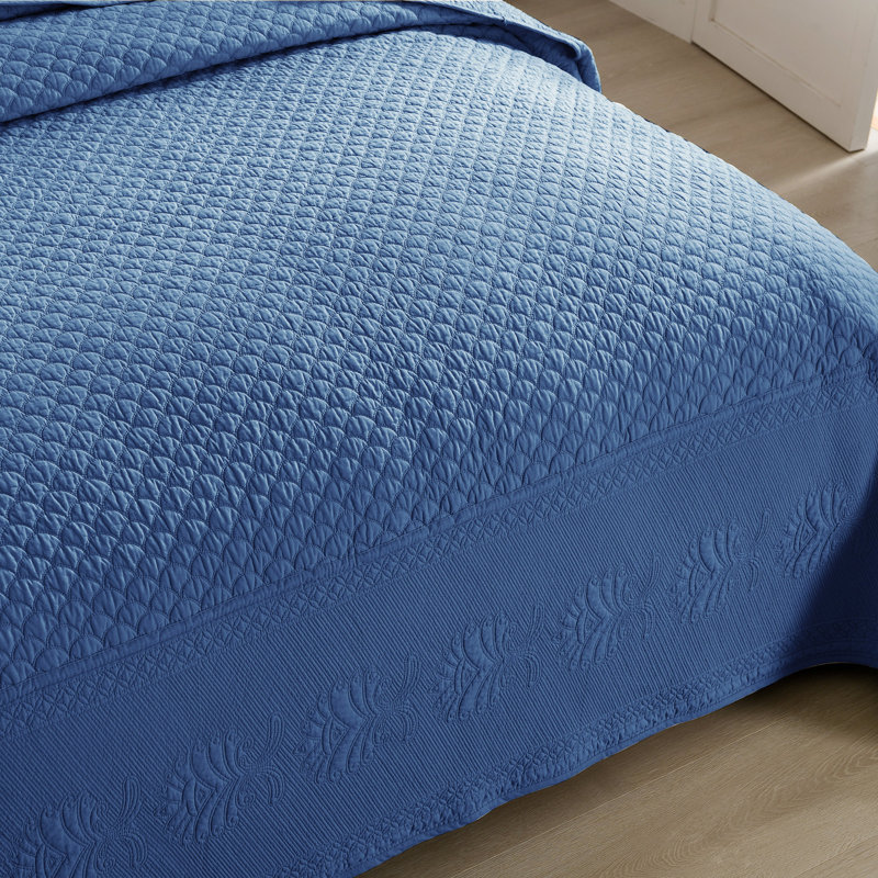 Ensemble de courtepointe en coton TMquilt, Courtepointe pour lit grand + deux taies décorati, Bleu