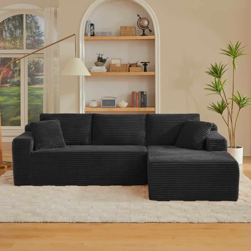 Canapé modulaire en L avec siège profond, sans assemblage requis, canapé modulaire pour salon, chambre à coucher, appartement, noir