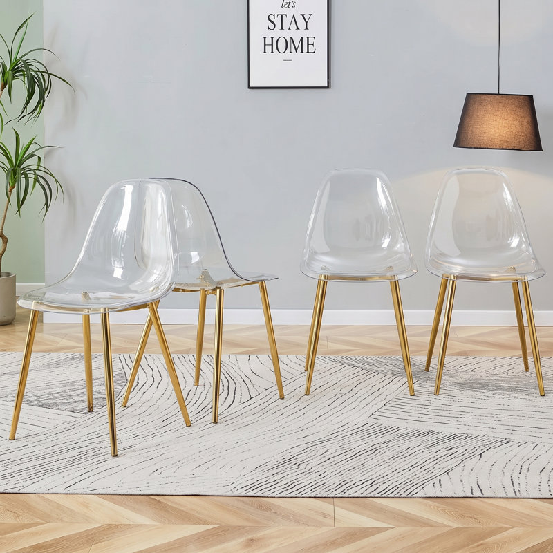 Chaise de salle à manger moderne et minimaliste en acrylique transparent avec pieds en métal élégants (ensemble de 4), 4