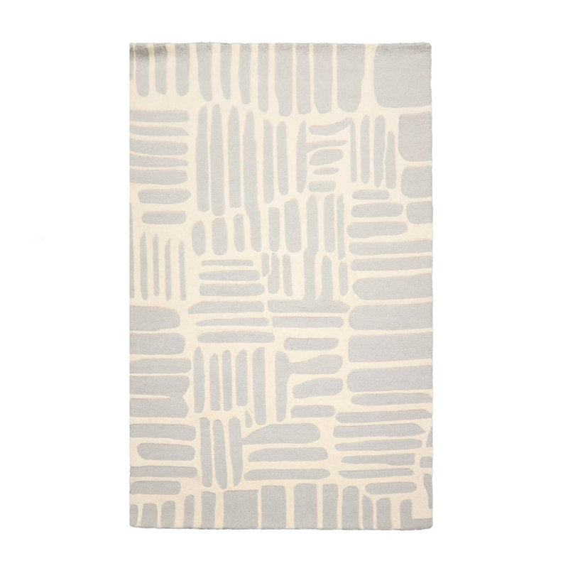 Tapis gris abstrait en laine touffeté à la main Sherika