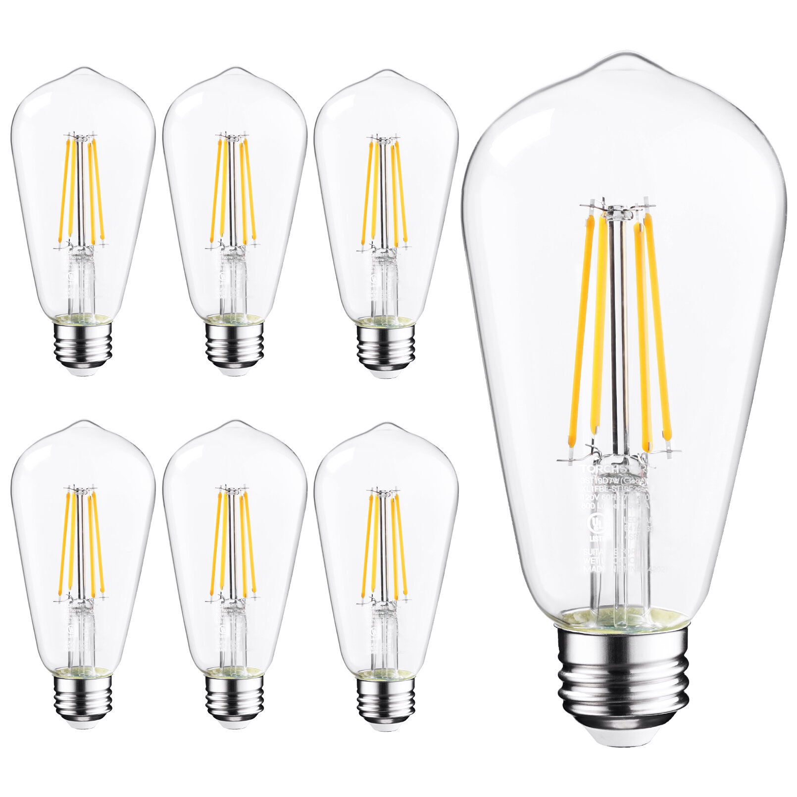 ST19 Dimmable LED 7W(75W Eqv.) Filament Light Bulb, E26 Base, 800LM, UL  Listed, 2700K