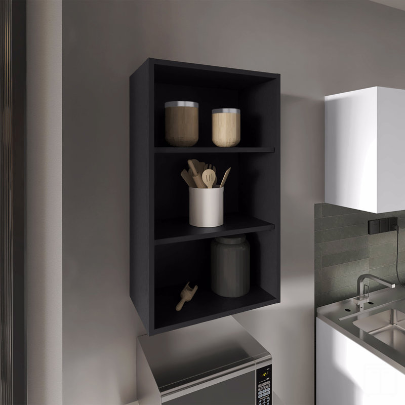 Wall Cabinet 36" H, 3 Shelves, 36" H x 18.5" W x 12" D, Black
