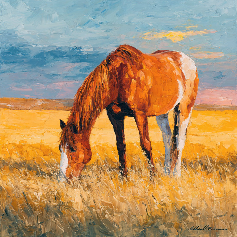 «Golden Field Horse I», art mural sur toile tendue, H 30 po x l 30 po